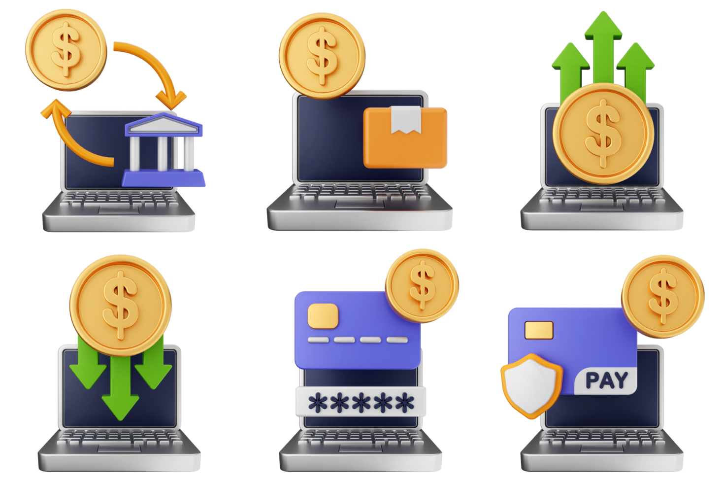 A set of icons depicting money and credit cards png