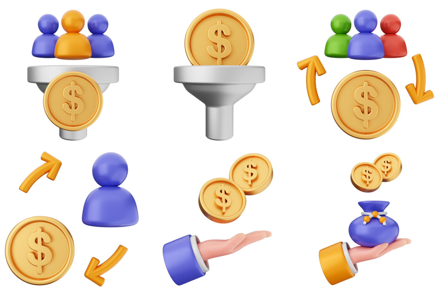 A set of icons depicting people and money png