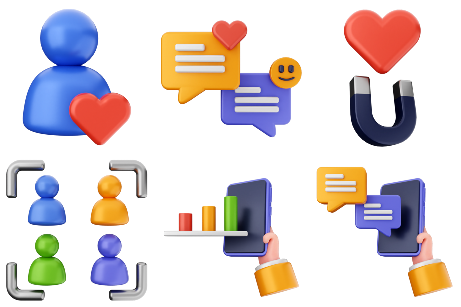 A set of icons depicting people and social media png