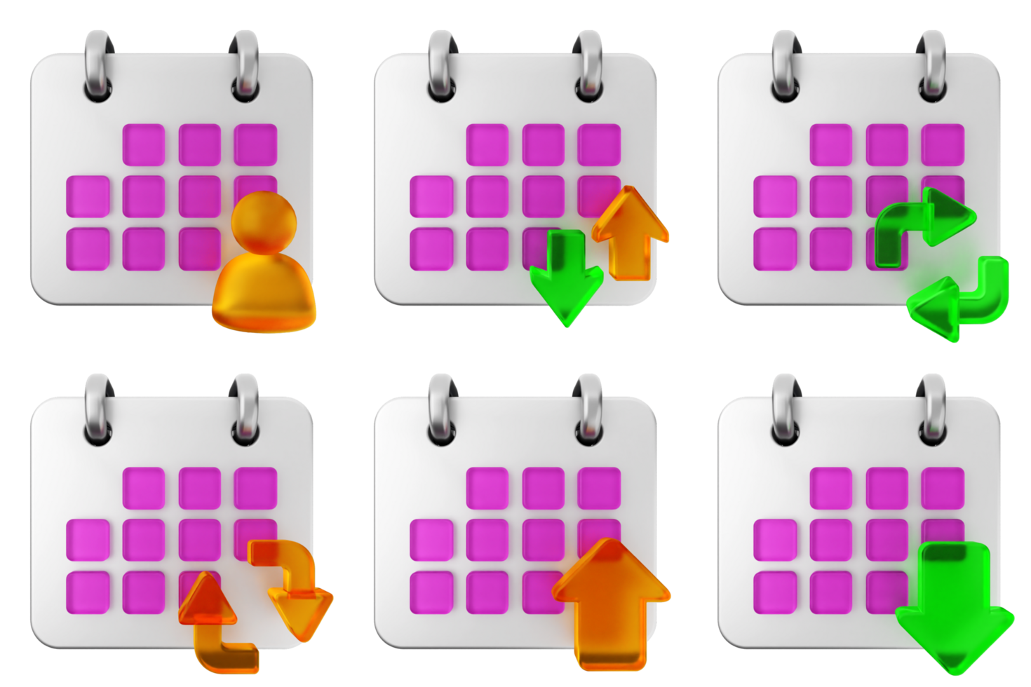 A set of four calendar icons with different colors png