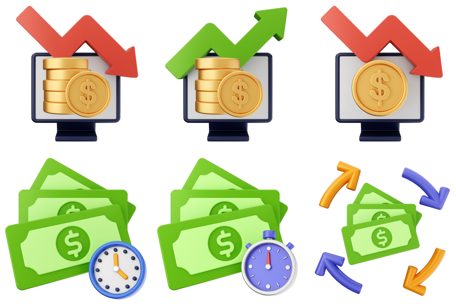 Money icons with arrows and dollar signs png