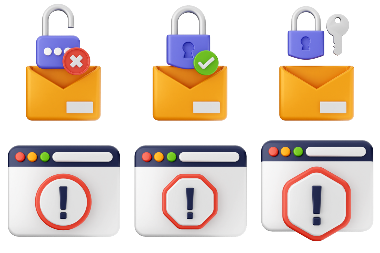 A set of icons with a lock, envelope and a padlock png