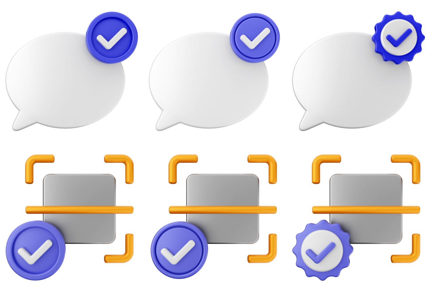 Four speech bubbles with check marks and a button png