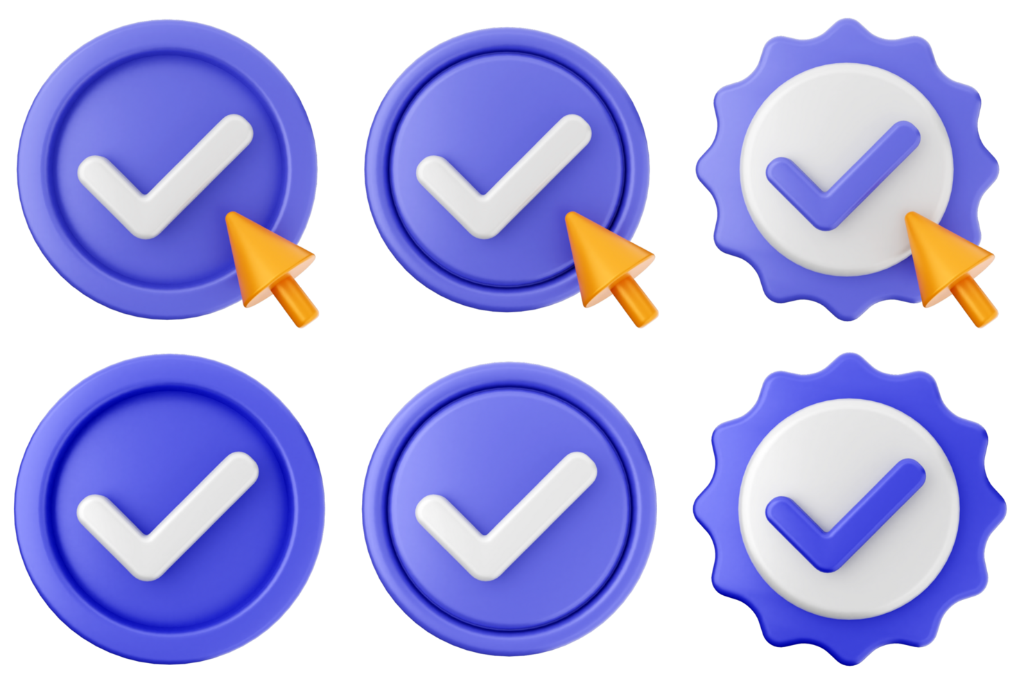 Icon set of blue check mark, orange arrow and arrow pointing to it png