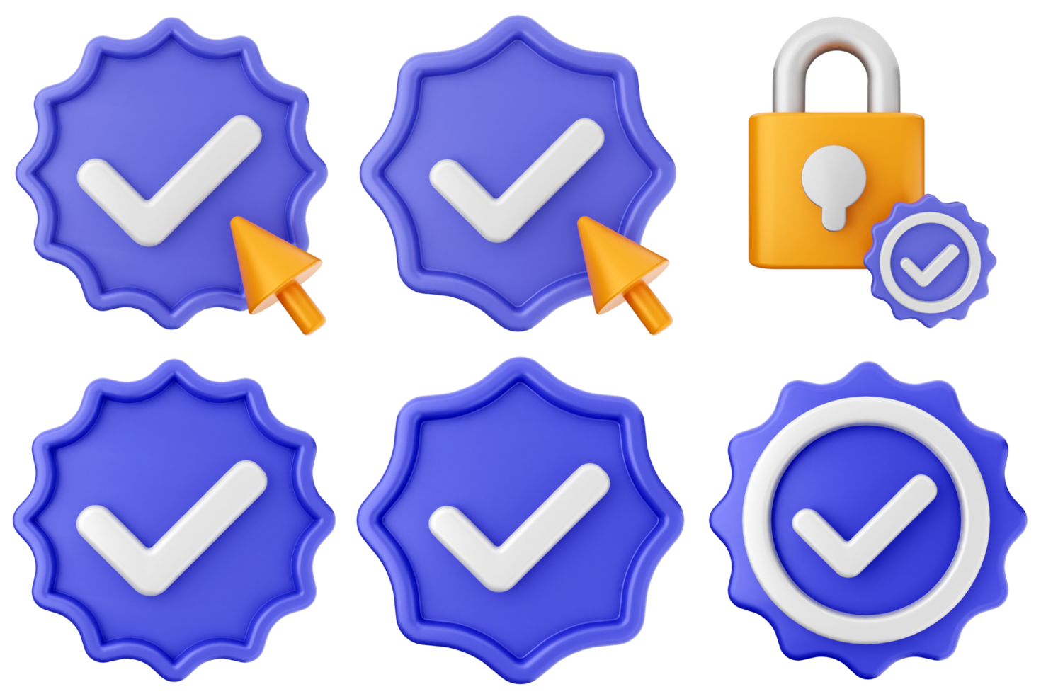 A set of blue badges with a lock and check mark png