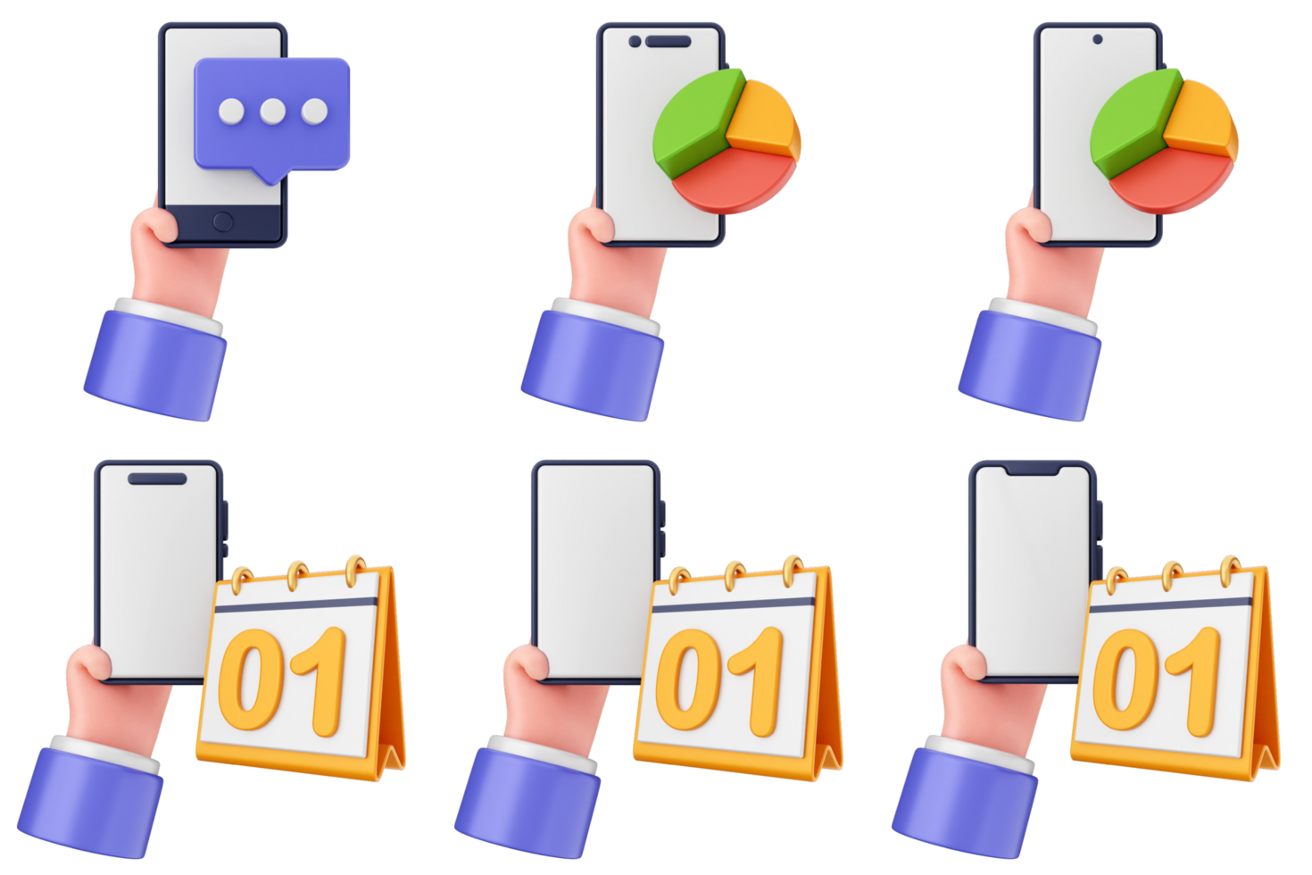 Hand holding a smartphone with various icons png