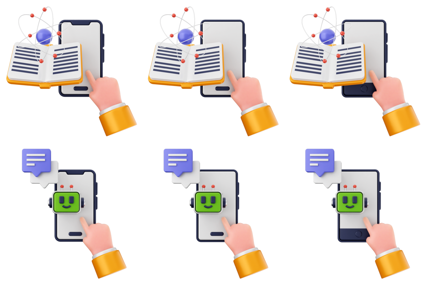 A set of images showing different ways to use a smartphone png