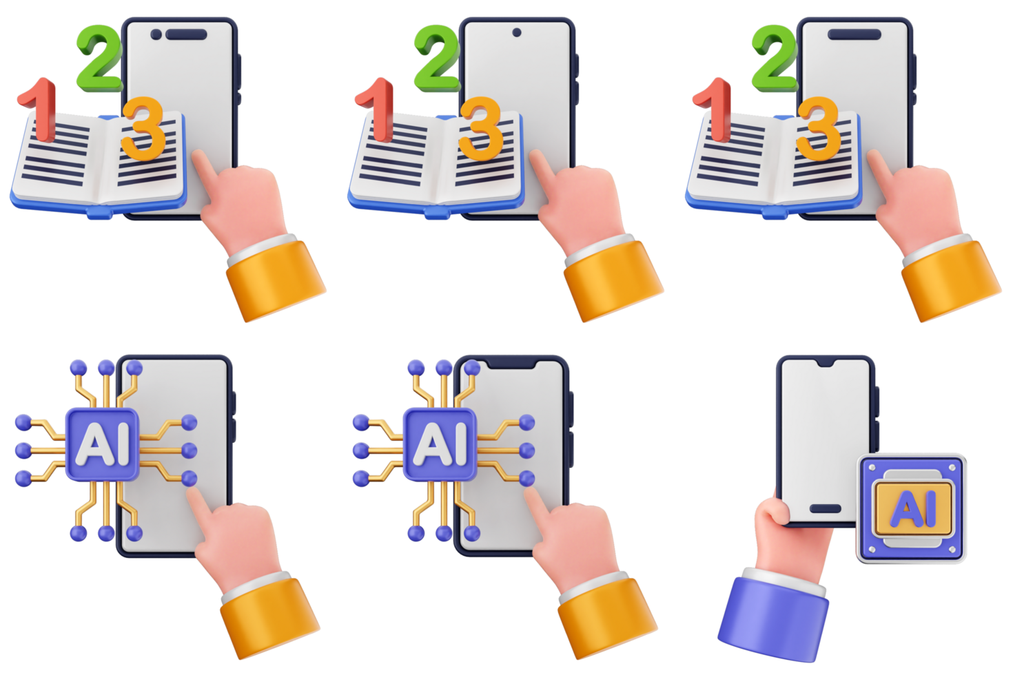 A hand holding a smartphone with different icons png