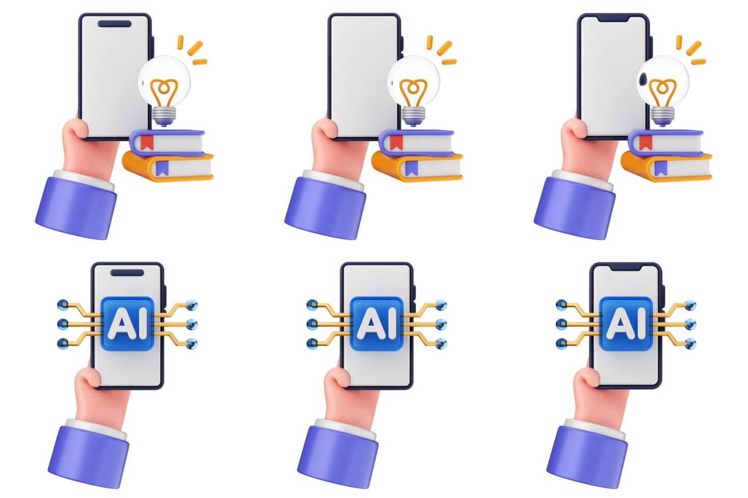 A hand holding a smartphone with a light bulb on it png
