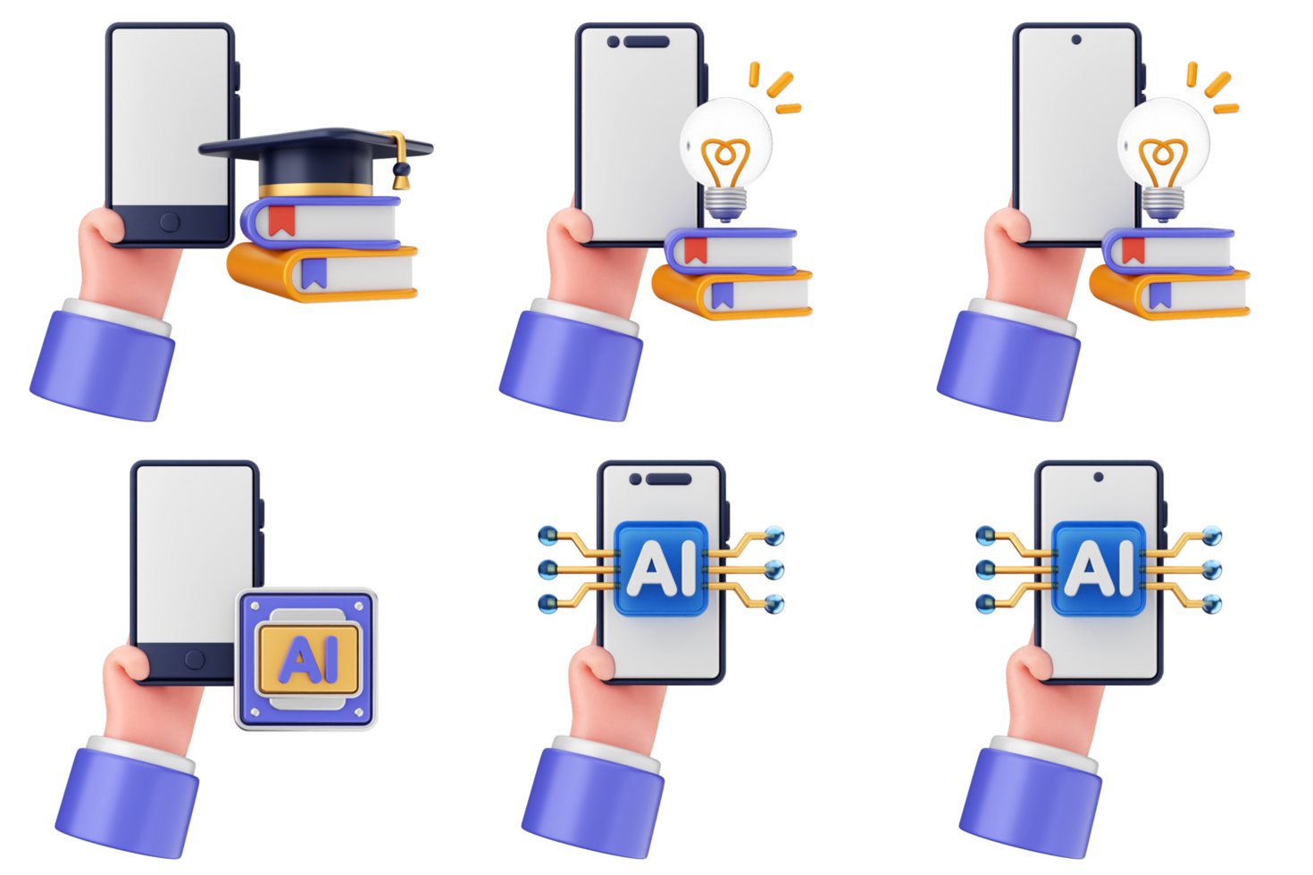 A set of icons depicting a person holding a smartphone png
