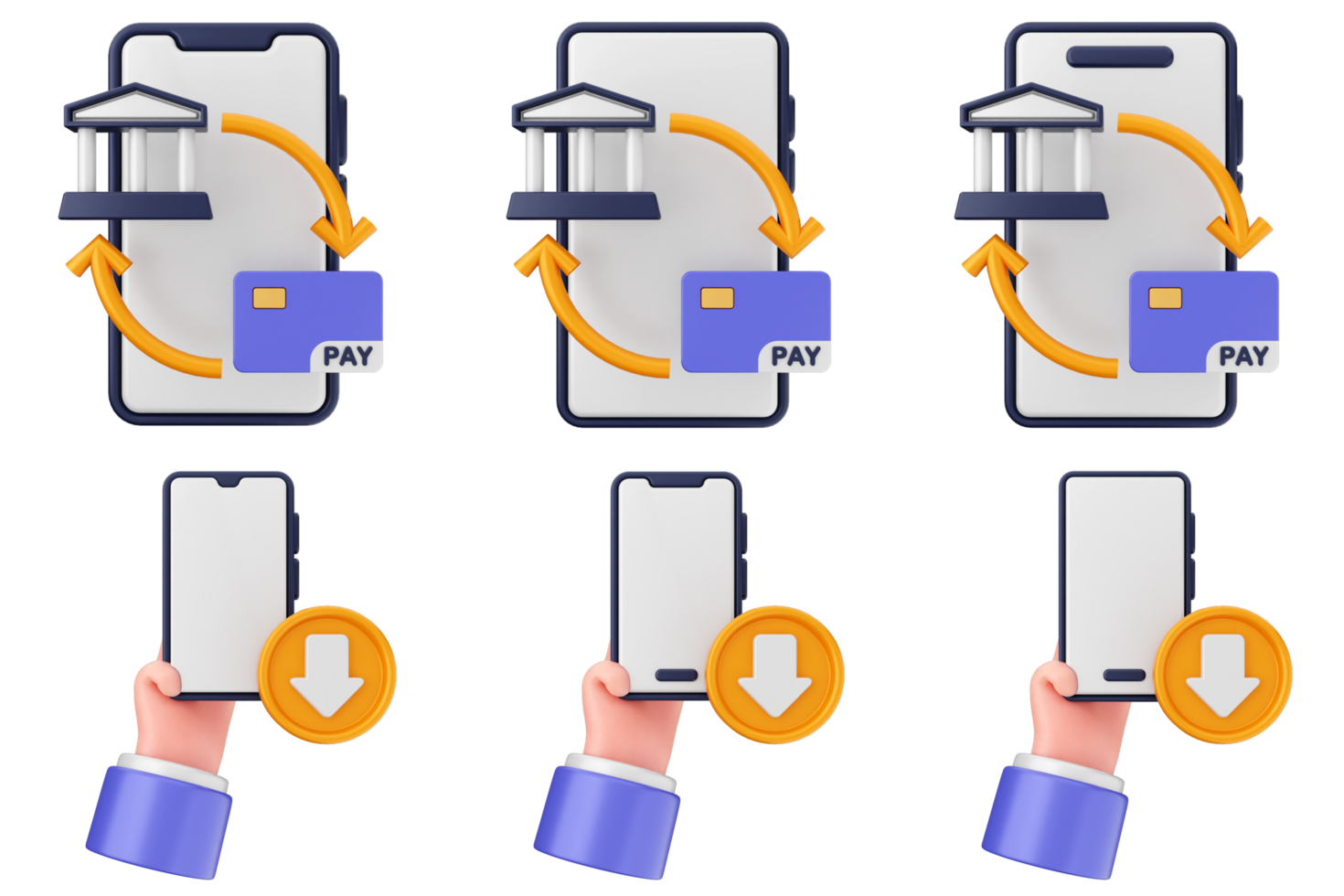 A hand holding a phone with a card and a bank icon png