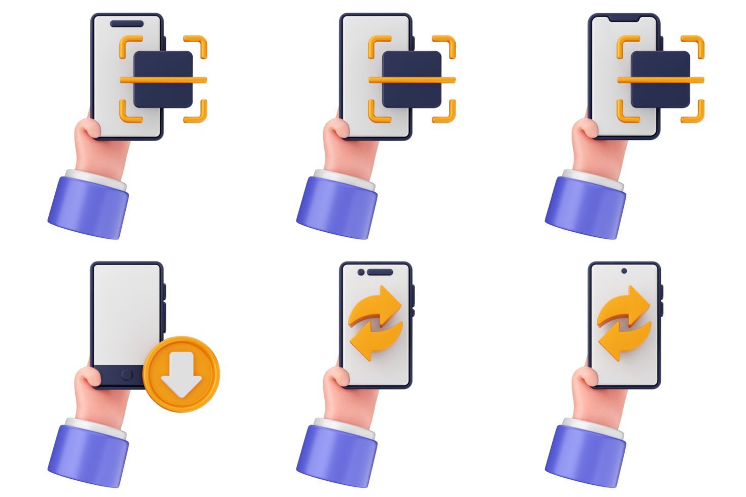 Hand holding a smartphone with different icons on it png