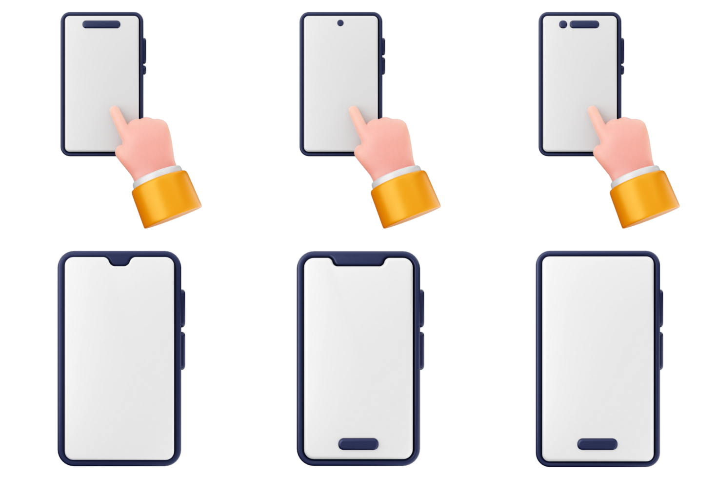 A set of four different smartphone screens with different hands png