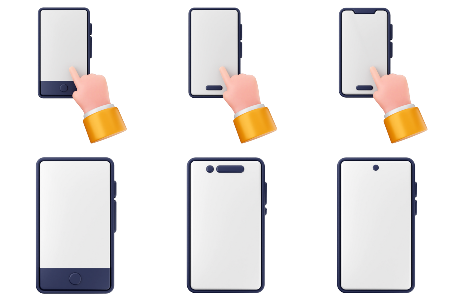 Hand holding a smartphone with different screen sizes png