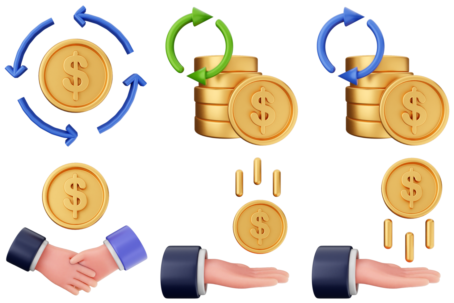 Money icon set with hands and coins png