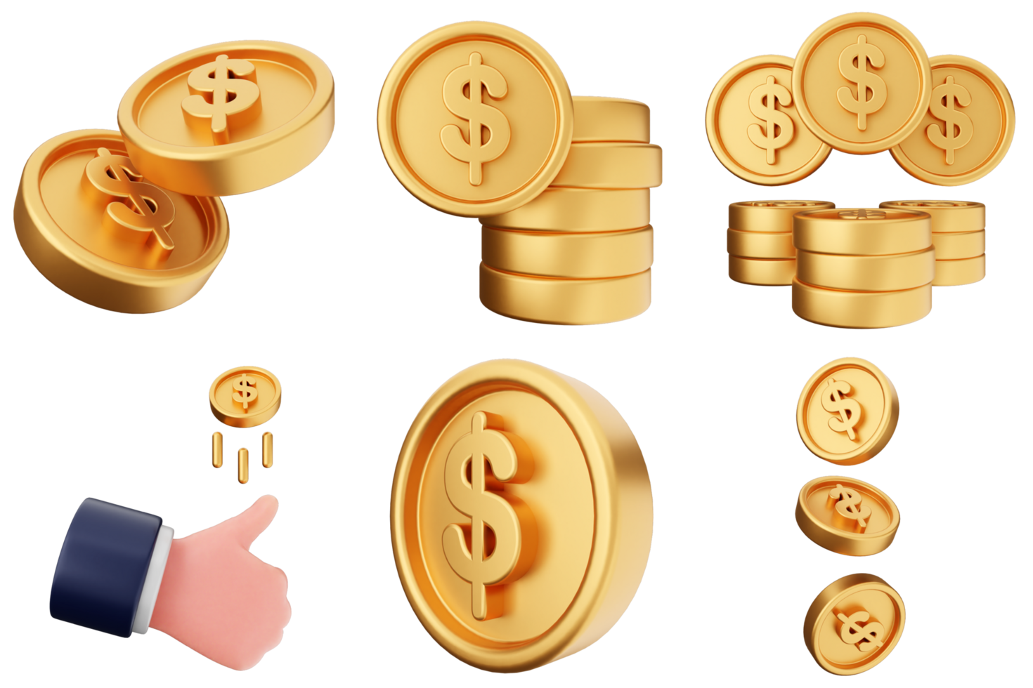 Golden dollar icons set png