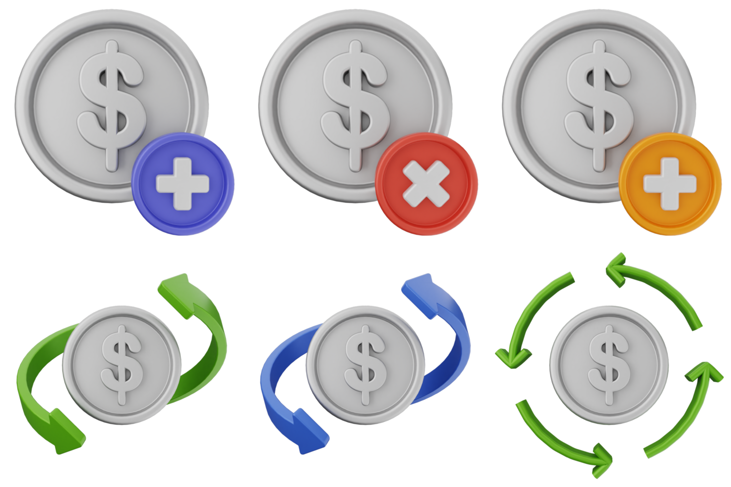 A set of icons that show different types of money png