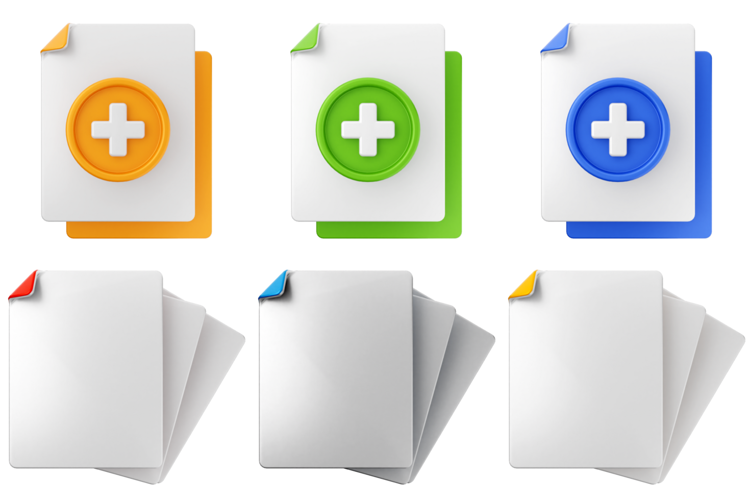 A set of four different colored paper files with a cross png