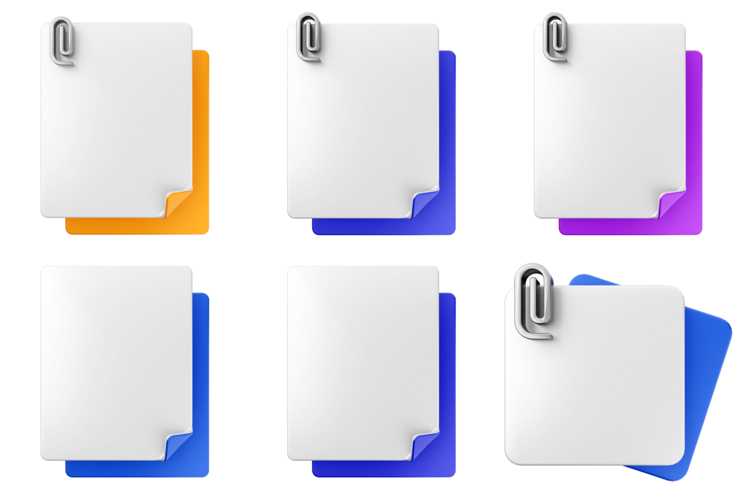 A set of white paper clips with a clip on each side png