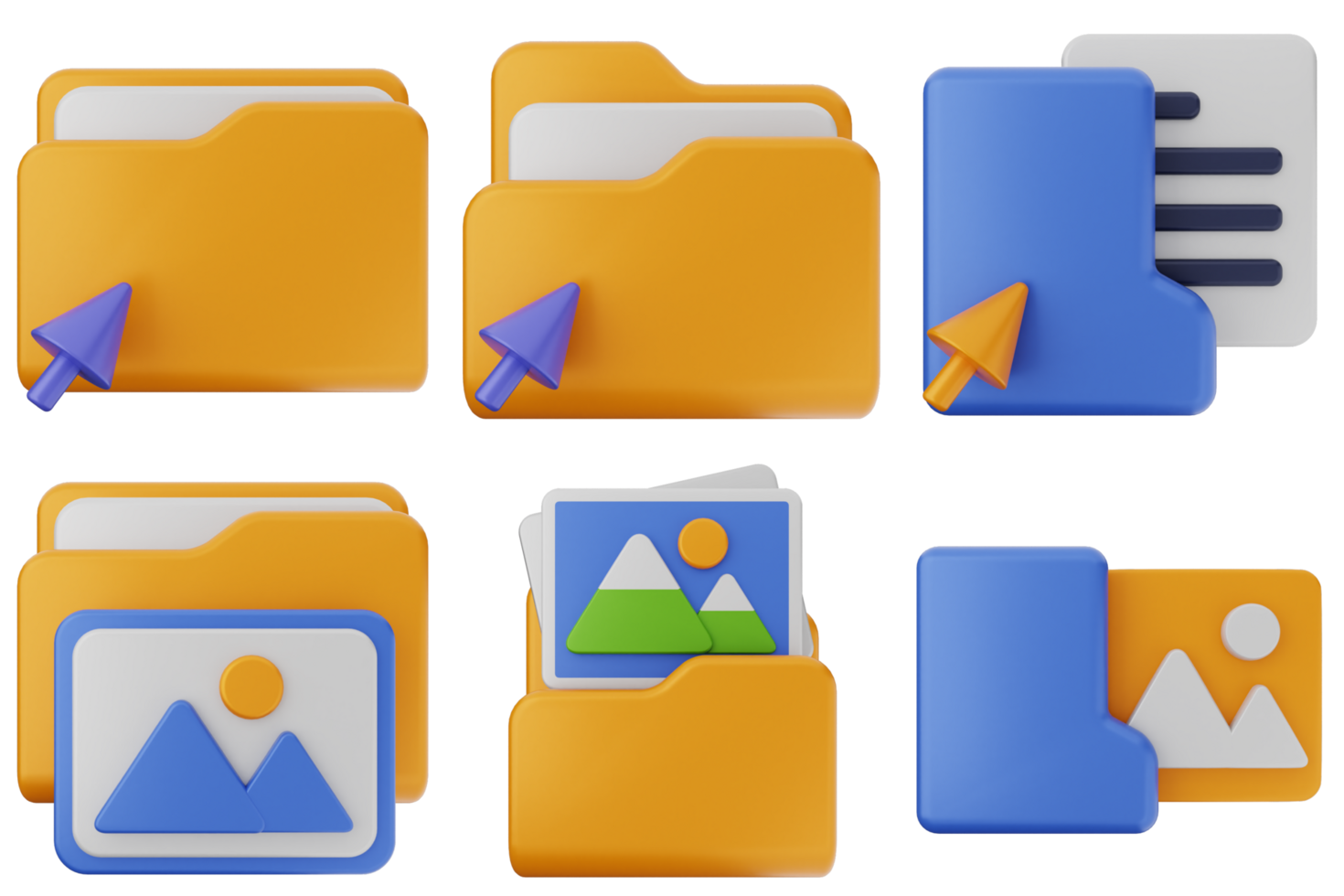 A set of folders with various icons png