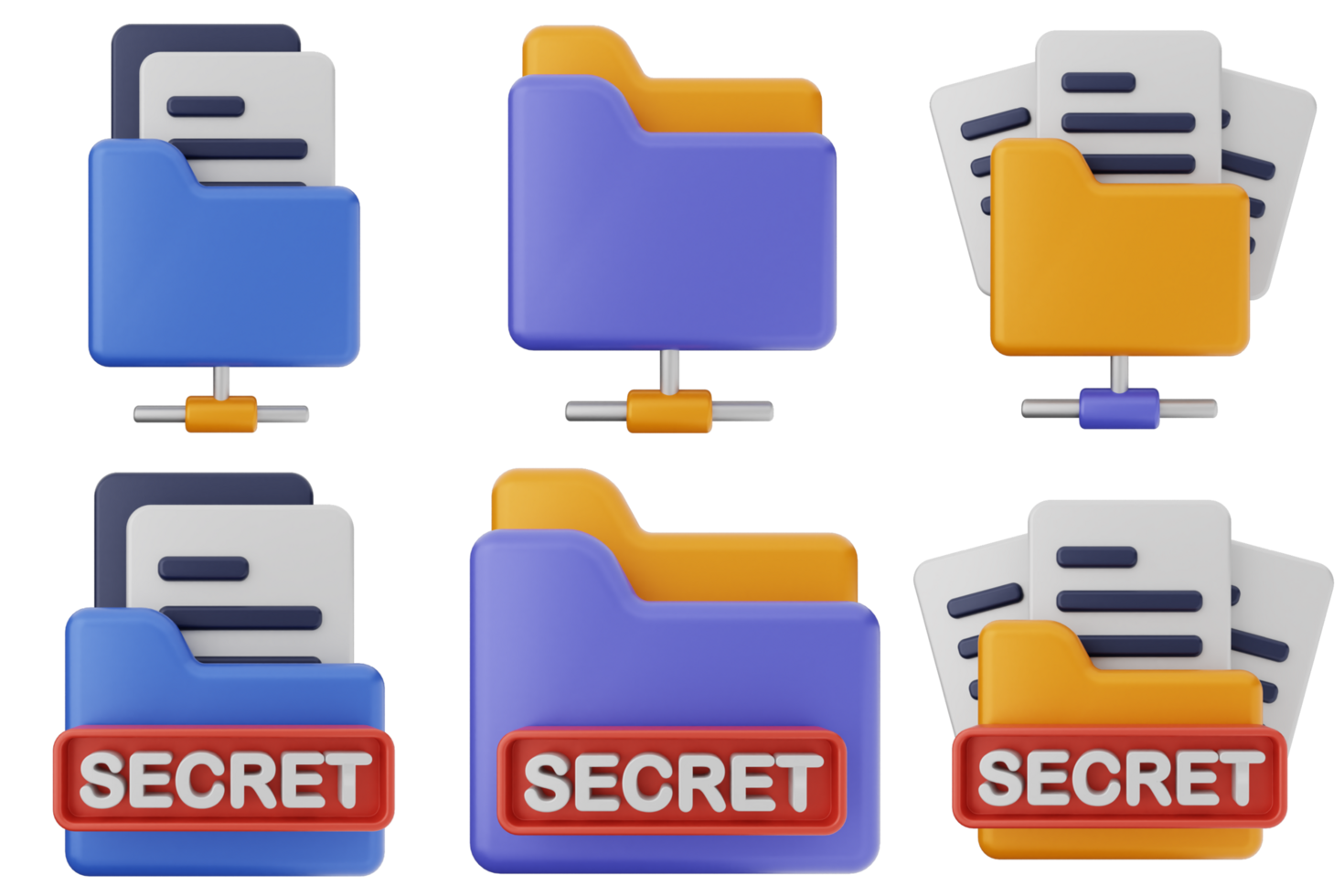 A set of folders with the word secret on them png