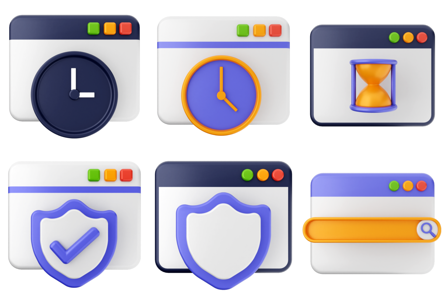 A set of icons that include a clock, a shield, and a clock png