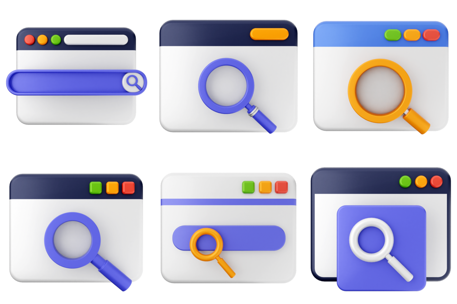 A set of icons for a browser, including magnifying glass, magnifying glass, magnifying png