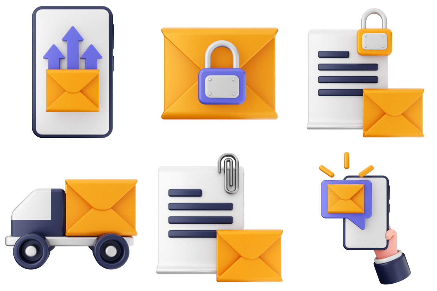 Email icon set with lock, envelope, phone and other items png