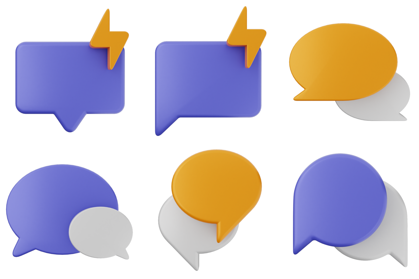 A set of speech bubbles with lightning and a speech bubble png