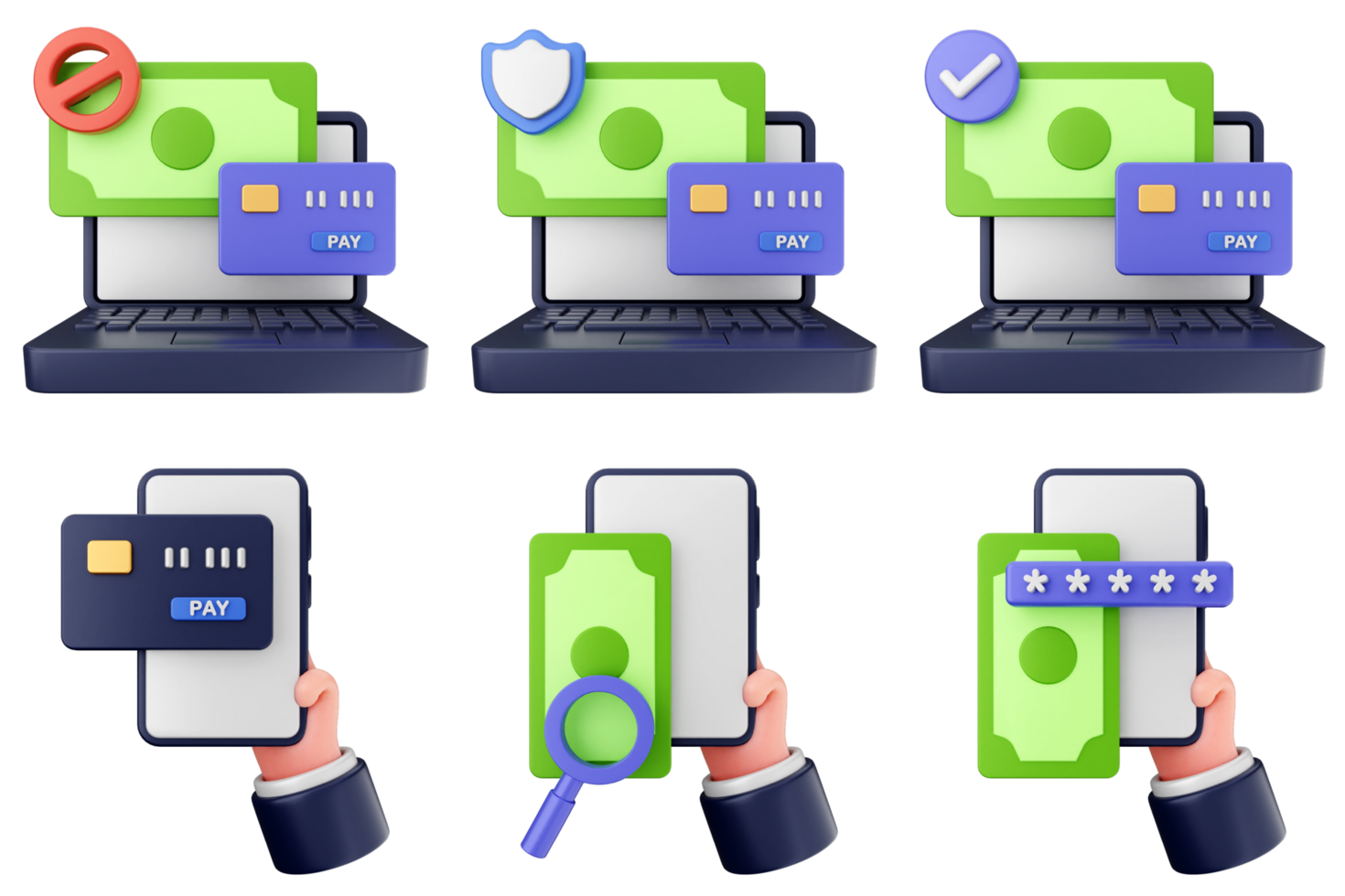A hand holding a laptop with a credit card, credit card, and other icons png