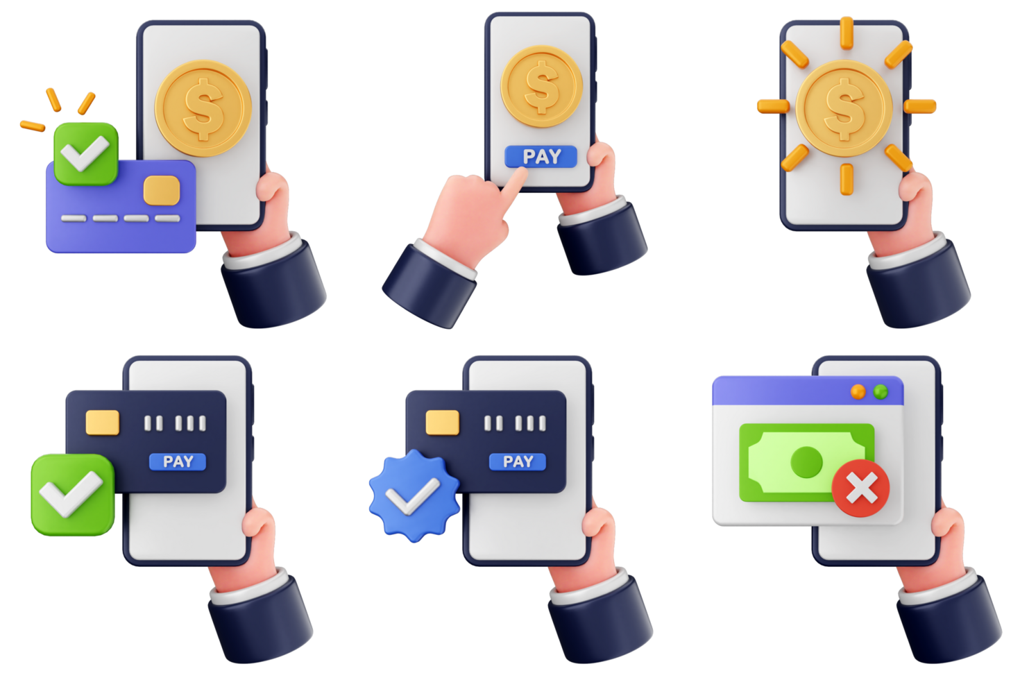 Hand holding a smartphone with different icons png