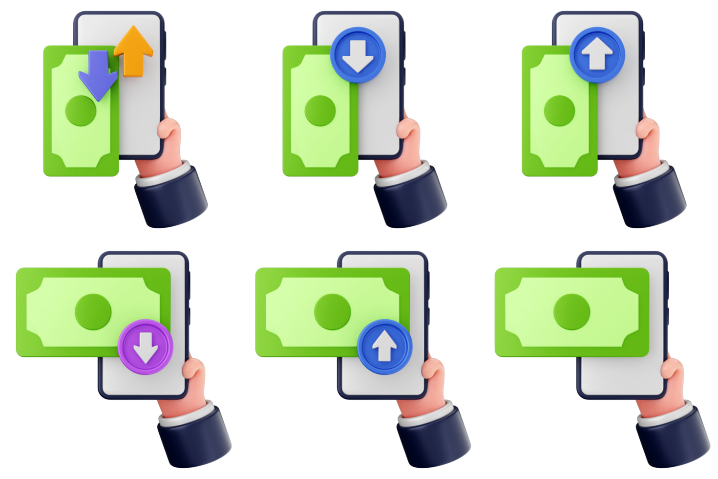 Hand holding a smartphone with money icons png
