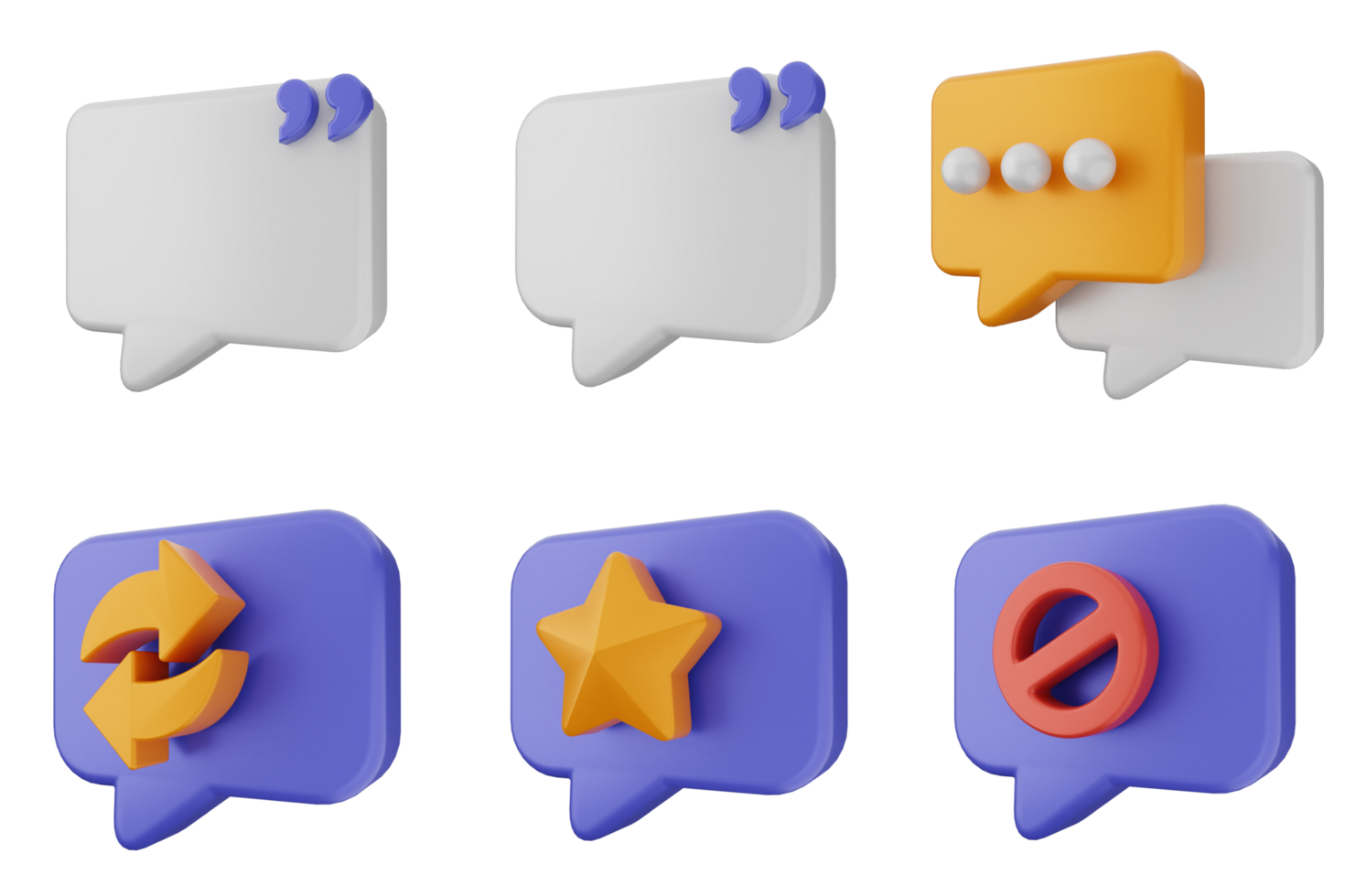 A set of speech bubbles with different icons png