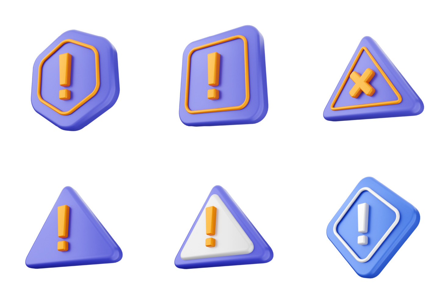 A set of different colored triangles with exclamation signs png