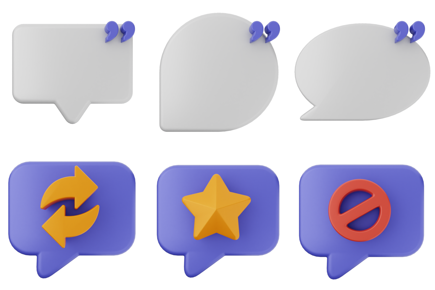 Four speech bubbles with different icons png