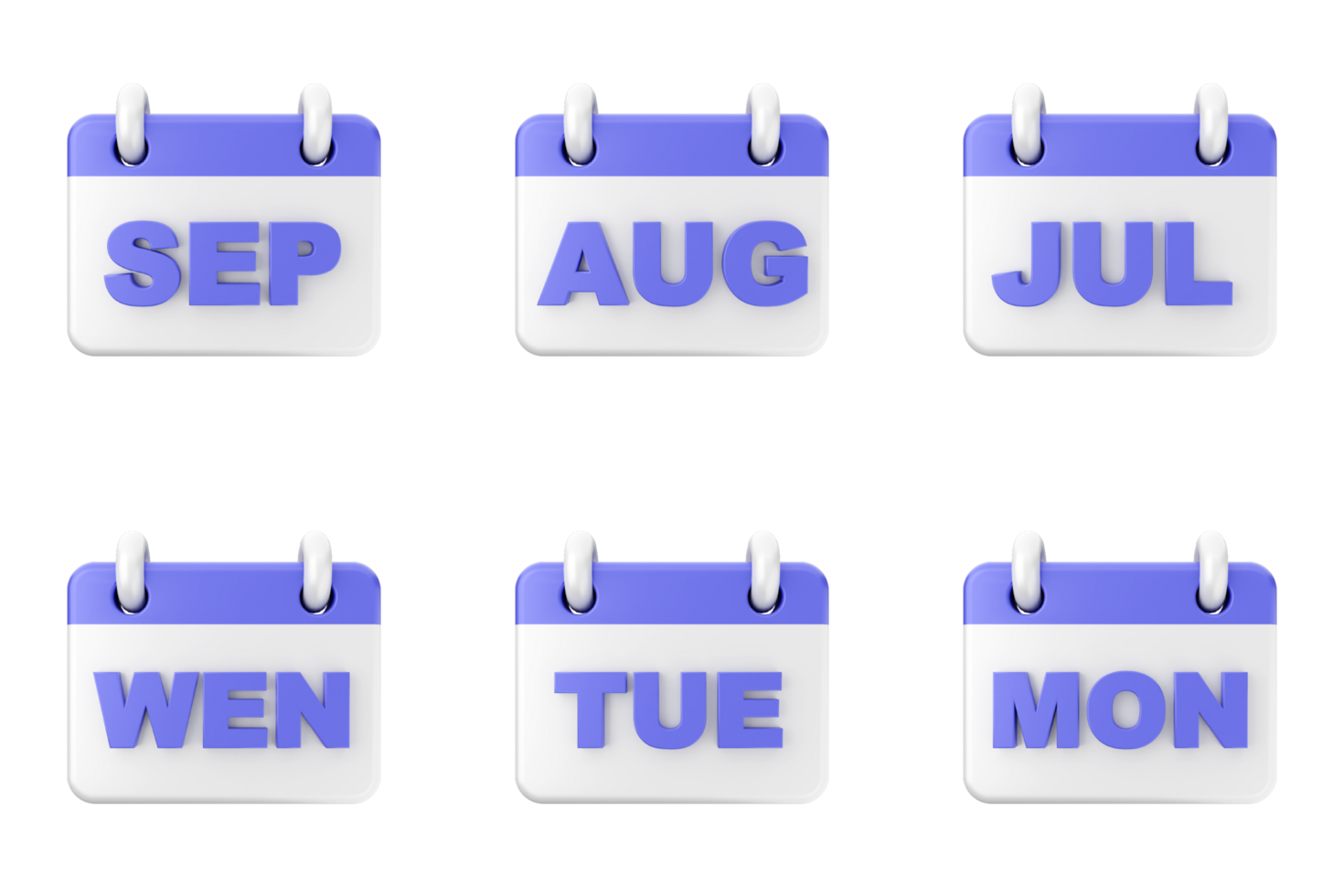 A set of calendar icons with the dates of july, august, september and png