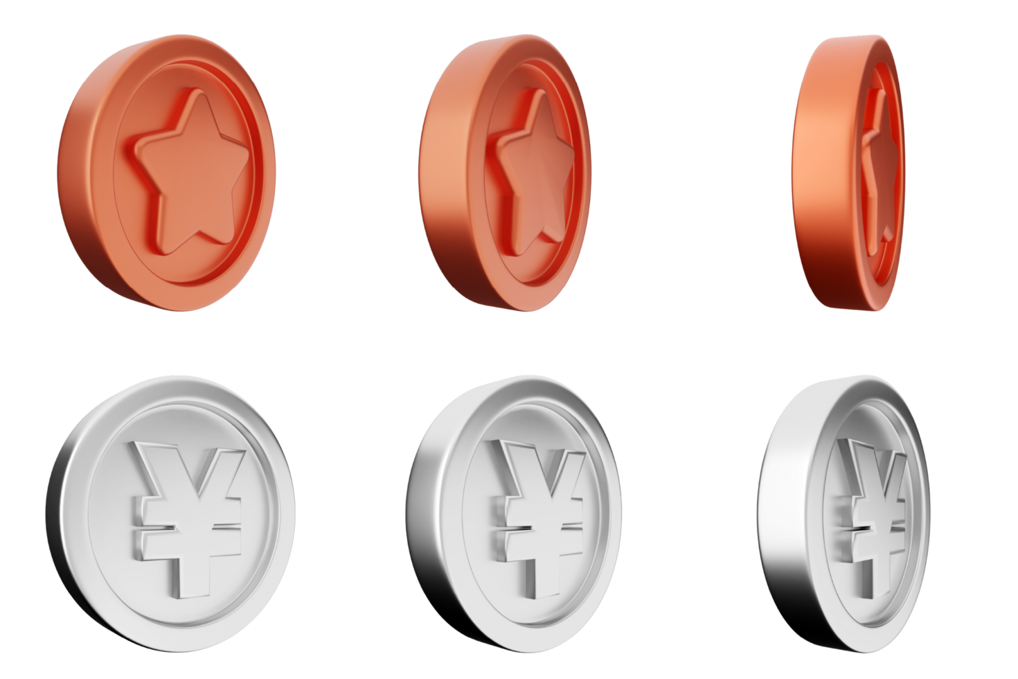 Four different coins with different symbols on them png