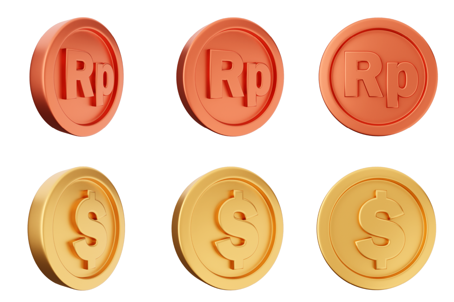 Four different colored coins with the word rp on them png