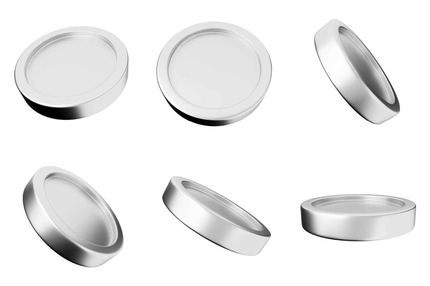 Silver round metal objects isolated on black background png