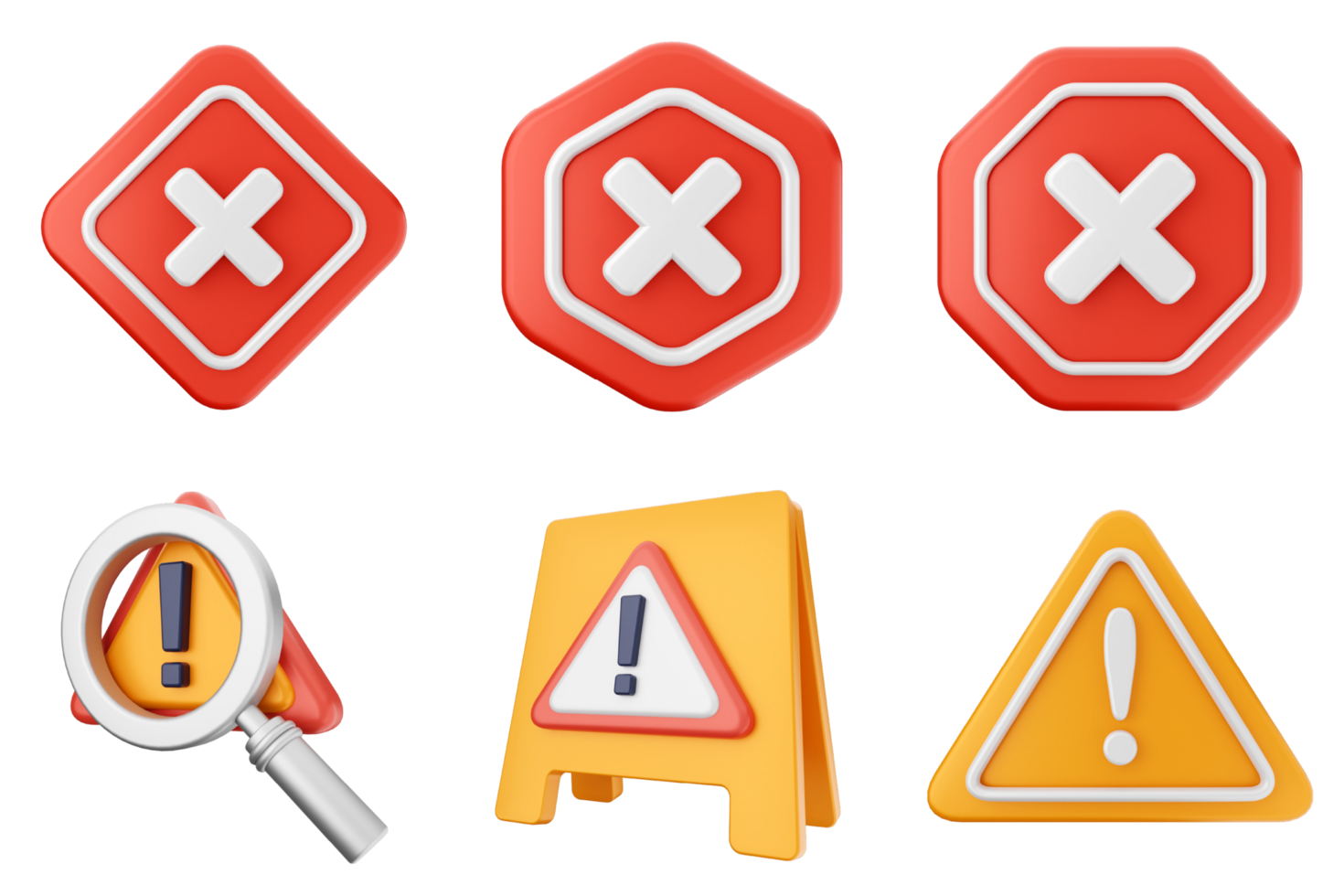 A set of different types of warning signs png