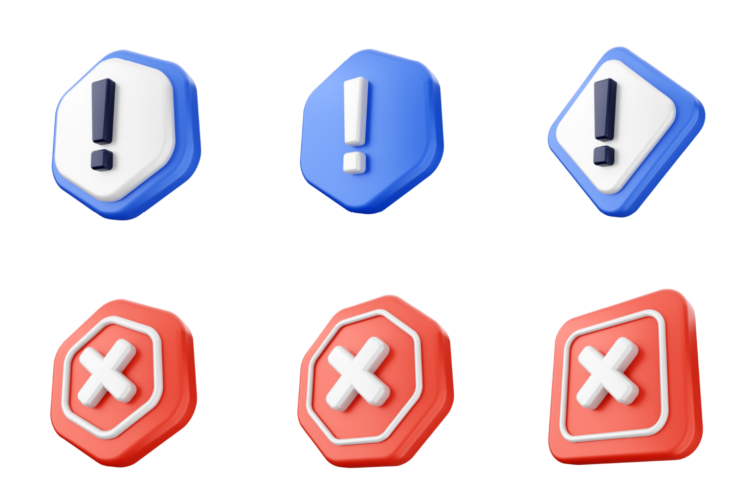 A set of four different colored icons with a red and blue exclamation mark png