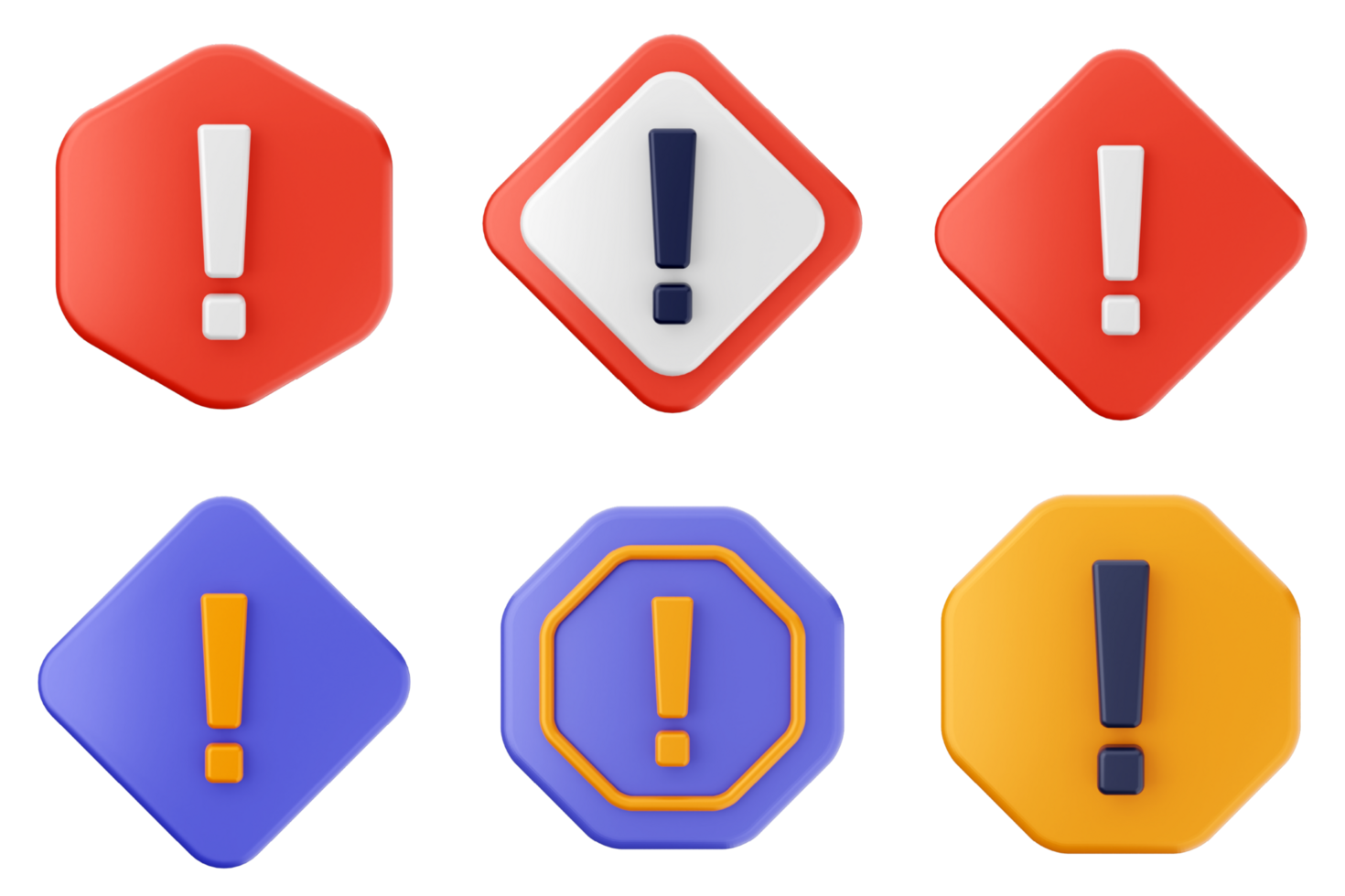 A set of six different colored warning signs png