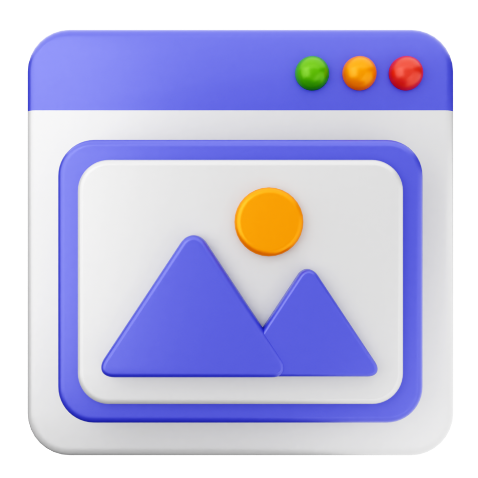 A blue and white icon with a mountain and sun png