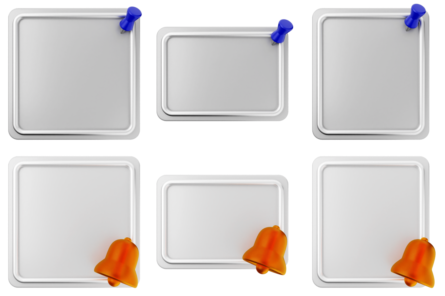 A set of four blank white squares with orange and blue ribbons png