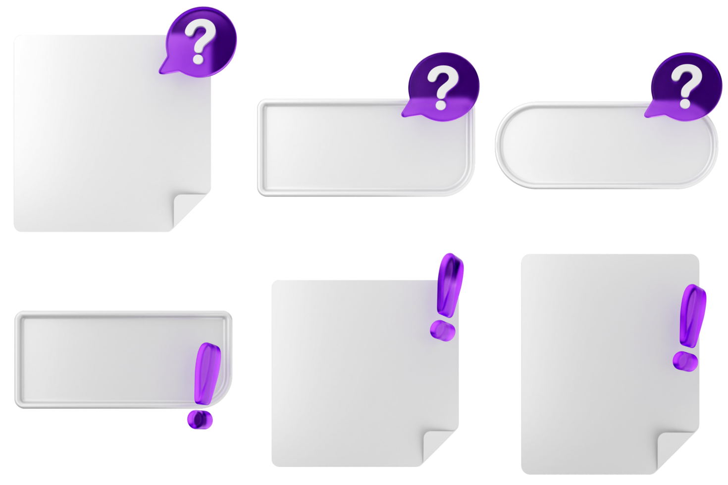 A set of blank paper with question marks and purple markers png