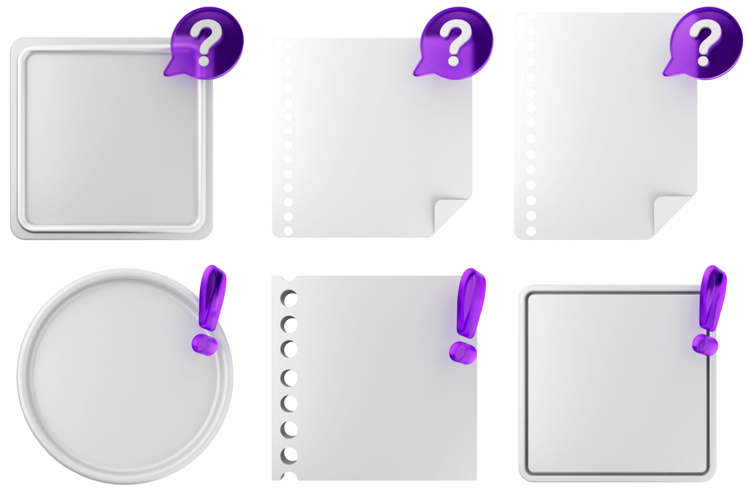A set of blank paper with question marks png