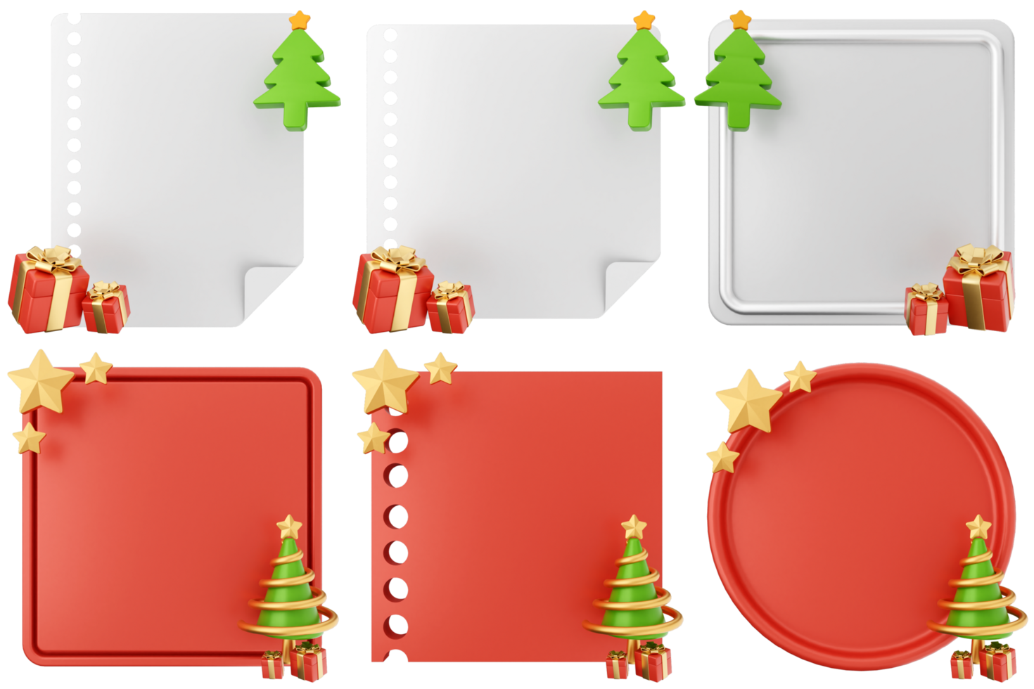 Christmas cards with red paper and christmas tree png