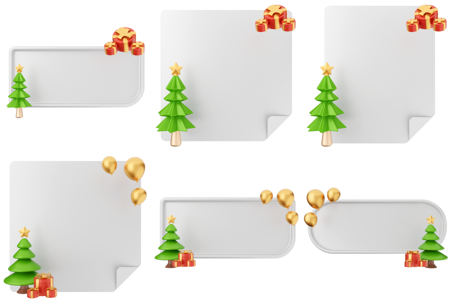 Four blank paper with christmas tree and presents png