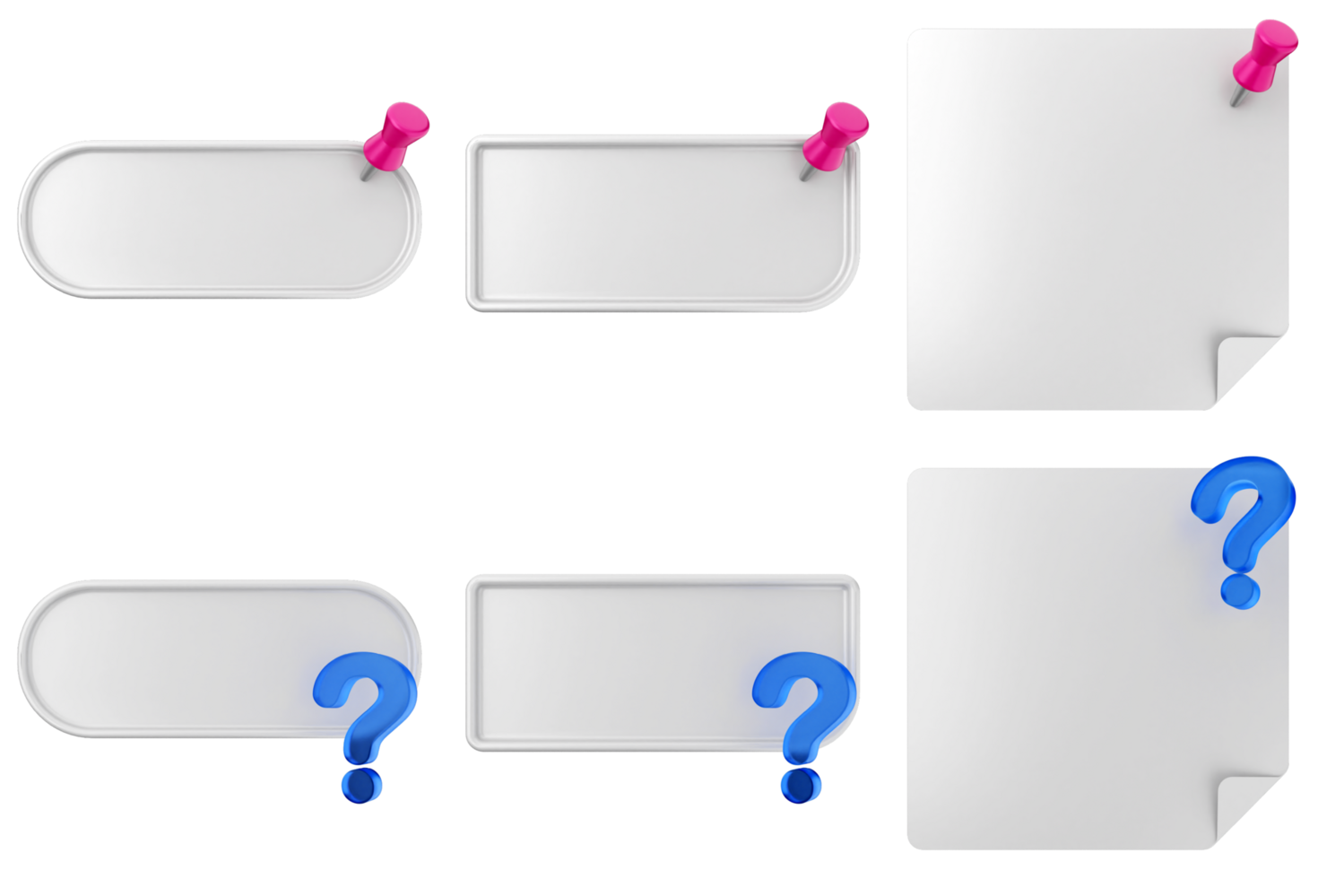 Four blank paper with question marks on them png