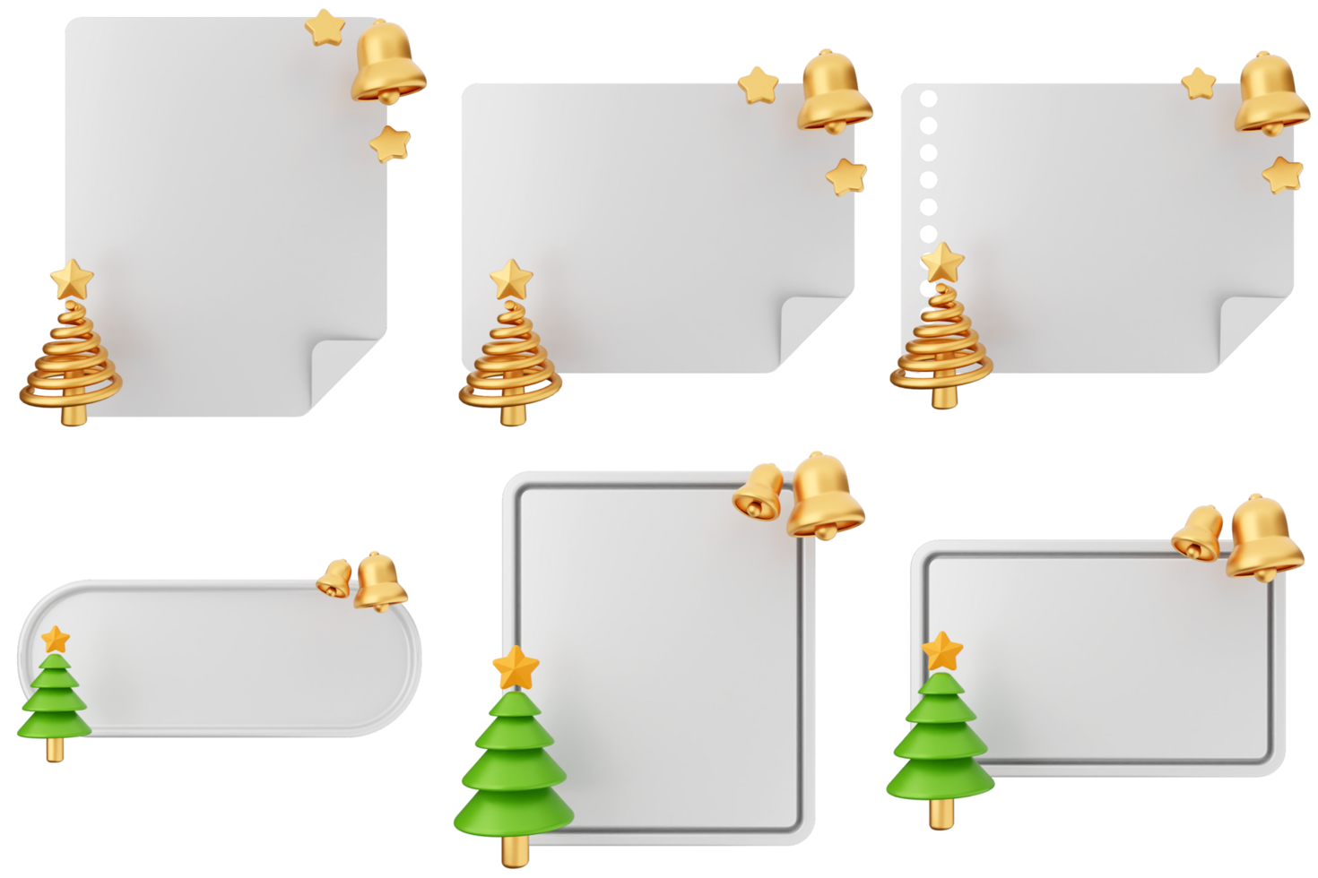 Christmas tree, bells, and paper with space for text png